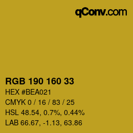 Color code: RGB 190 160 33 | qconv.com