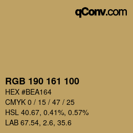 Color code: RGB 190 161 100 | qconv.com