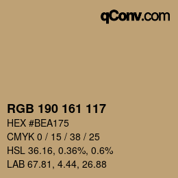 Color code: RGB 190 161 117 | qconv.com