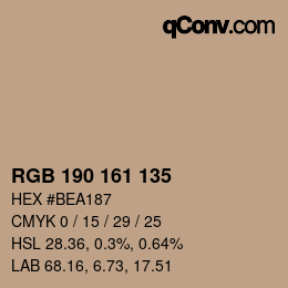 Color code: RGB 190 161 135 | qconv.com