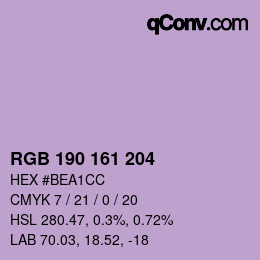 Color code: RGB 190 161 204 | qconv.com