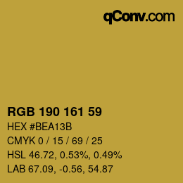 Color code: RGB 190 161 59 | qconv.com