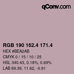 カラーコード: RGB 190 162.4 171.4 | qconv.com
