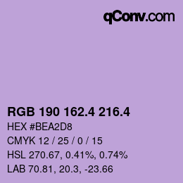 カラーコード: RGB 190 162.4 216.4 | qconv.com