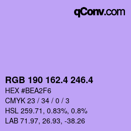 カラーコード: RGB 190 162.4 246.4 | qconv.com
