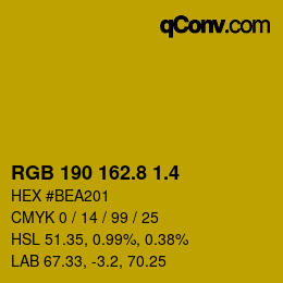 カラーコード: RGB 190 162.8 1.4 | qconv.com