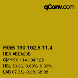 カラーコード: RGB 190 162.8 11.4 | qconv.com