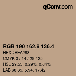 カラーコード: RGB 190 162.8 136.4 | qconv.com