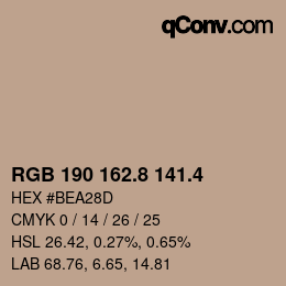 カラーコード: RGB 190 162.8 141.4 | qconv.com