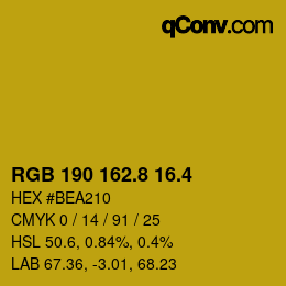 カラーコード: RGB 190 162.8 16.4 | qconv.com