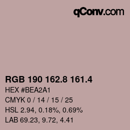カラーコード: RGB 190 162.8 161.4 | qconv.com