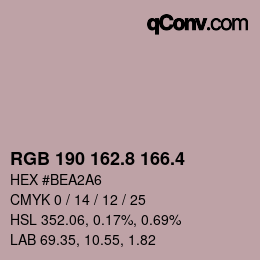 カラーコード: RGB 190 162.8 166.4 | qconv.com