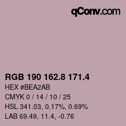 カラーコード: RGB 190 162.8 171.4 | qconv.com