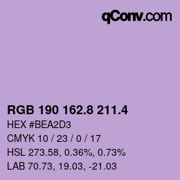 カラーコード: RGB 190 162.8 211.4 | qconv.com