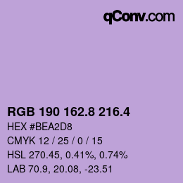 カラーコード: RGB 190 162.8 216.4 | qconv.com