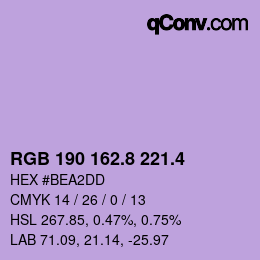 カラーコード: RGB 190 162.8 221.4 | qconv.com
