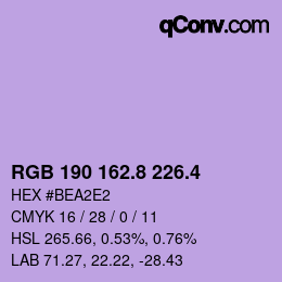 カラーコード: RGB 190 162.8 226.4 | qconv.com