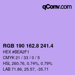 カラーコード: RGB 190 162.8 241.4 | qconv.com