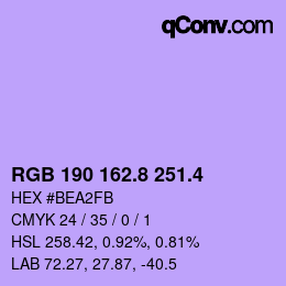 カラーコード: RGB 190 162.8 251.4 | qconv.com