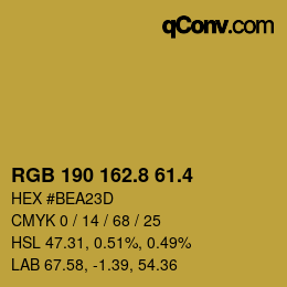 カラーコード: RGB 190 162.8 61.4 | qconv.com