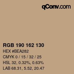 Color code: RGB 190 162 130 | qconv.com