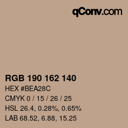 Color code: RGB 190 162 140 | qconv.com