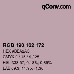 カラーコード: RGB 190 162 172 | qconv.com