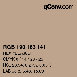 カラーコード: RGB 190 163 141 | qconv.com