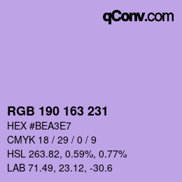 カラーコード: RGB 190 163 231 | qconv.com