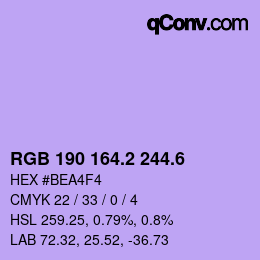 カラーコード: RGB 190 164.2 244.6 | qconv.com