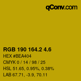 カラーコード: RGB 190 164.2 4.6 | qconv.com