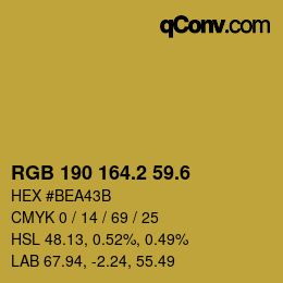 カラーコード: RGB 190 164.2 59.6 | qconv.com