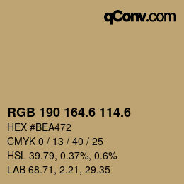 カラーコード: RGB 190 164.6 114.6 | qconv.com