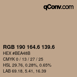 カラーコード: RGB 190 164.6 139.6 | qconv.com