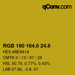 カラーコード: RGB 190 164.6 24.6 | qconv.com