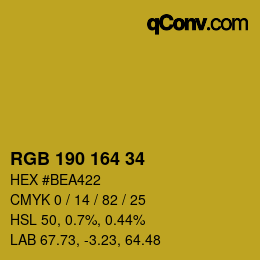 颜色代码: RGB 190 164 34 | qconv.com