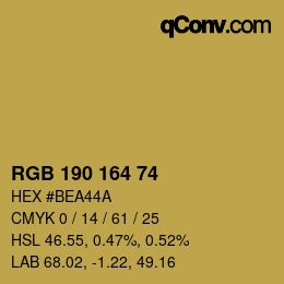 Color code: RGB 190 164 74 | qconv.com