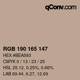 Código de color: RGB 190 165 147 | qconv.com