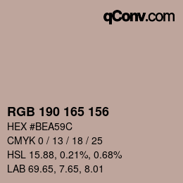 Color code: RGB 190 165 156 | qconv.com