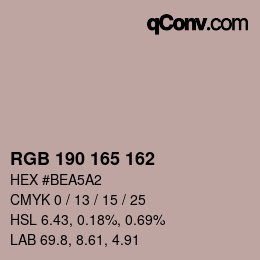 Color code: RGB 190 165 162 | qconv.com