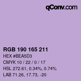 Color code: RGB 190 165 211 | qconv.com