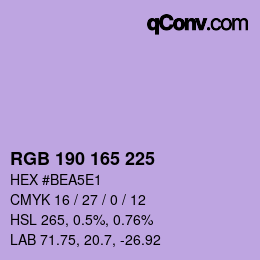 Color code: RGB 190 165 225 | qconv.com