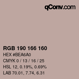 Color code: RGB 190 166 160 | qconv.com