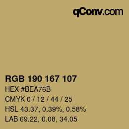 颜色代码: RGB 190 167 107 | qconv.com