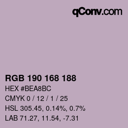 颜色代码: RGB 190 168 188 | qconv.com