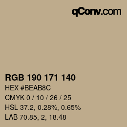 Color code: RGB 190 171 140 | qconv.com