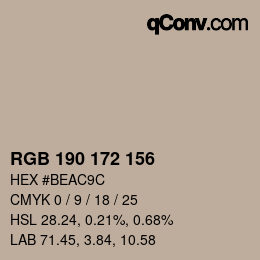 Color code: RGB 190 172 156 | qconv.com