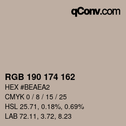 Color code: RGB 190 174 162 | qconv.com