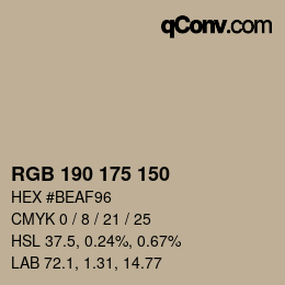 Color code: RGB 190 175 150 | qconv.com