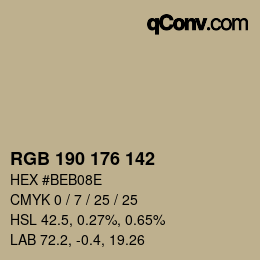 Color code: RGB 190 176 142 | qconv.com